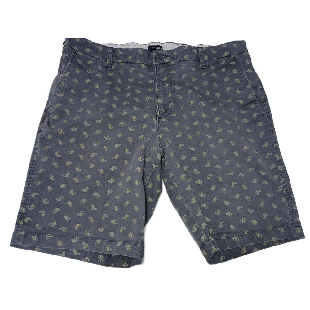 DOCKERS: Navy Paisley Pattern, Supreme Flex, Flat Front Shorts, Men's Size 36